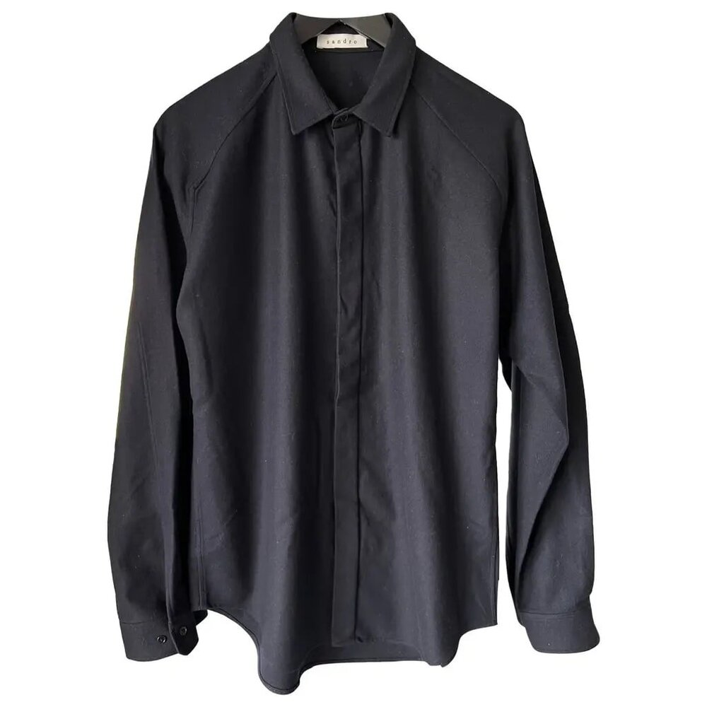 Sandro Wool Black Shirt Long Sleeve Mens Medium France